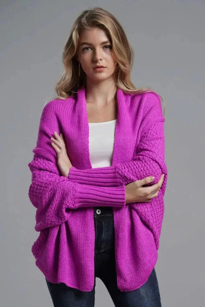 Dolman Sleeve Open Front Ribbed Trim Longline Cardigan - Bad Moms Club