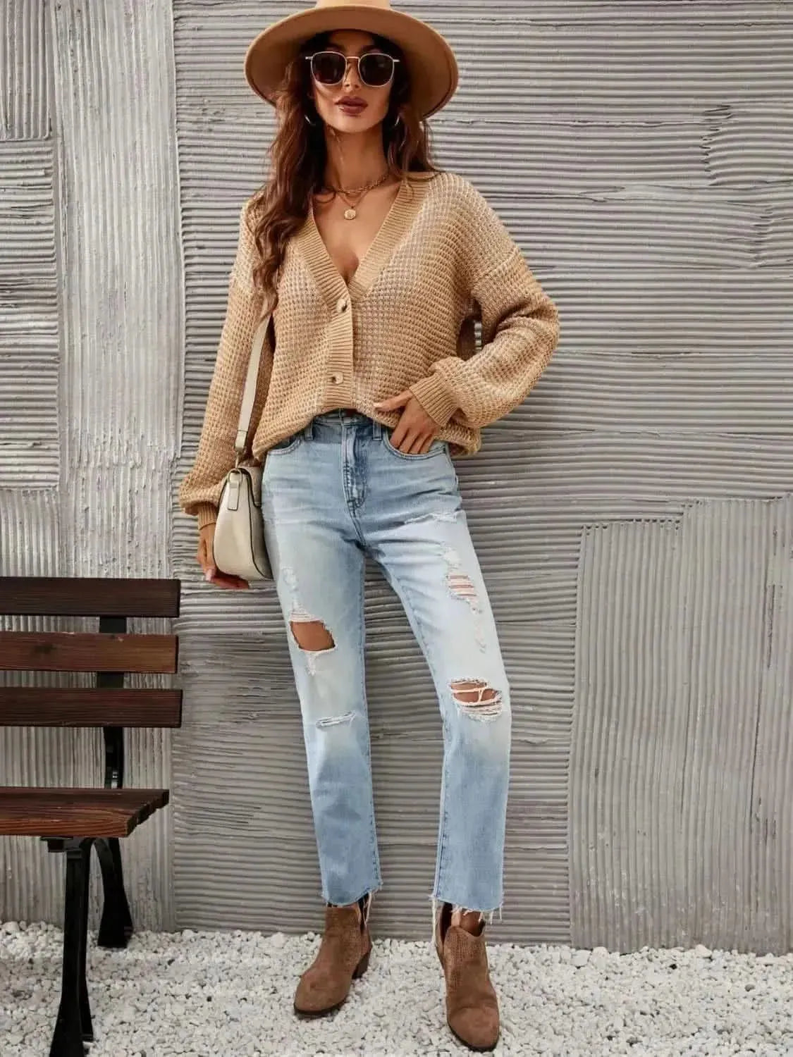 Heathered Lantern Sleeve Cardigan - Bad Moms Club