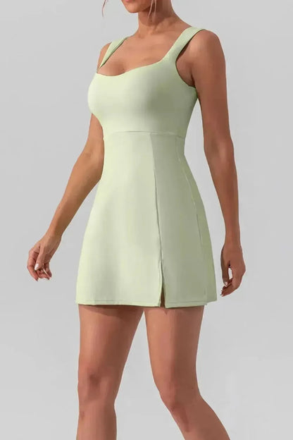 Square Neck Sleeveless Slit Mini Active Dress - Bad Moms Club