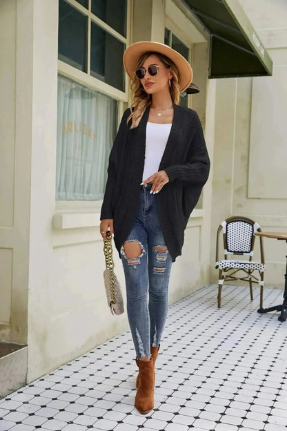 Mixed Knit Open Front Dolman Sleeve Cardigan - Bad Moms Club