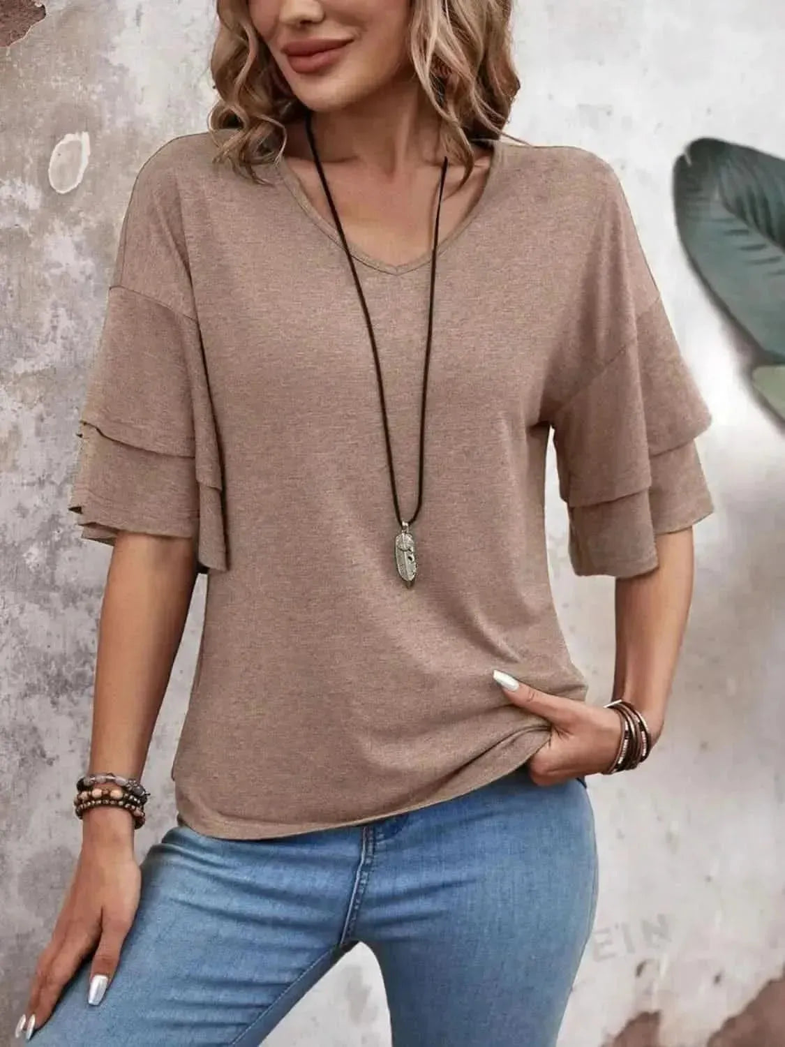 V-Neck Half Sleeve Blouse - Bad Moms Club