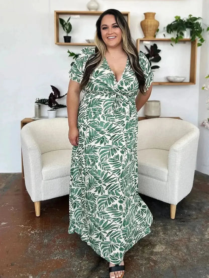 Double Take Full Size Printed Drawstring Short Sleeve Dress - Bad Moms Club