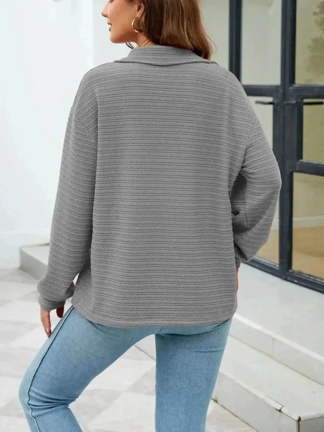 Quarter-Zip Collared Drop Shoulder Sweatshirt - Bad Moms Club