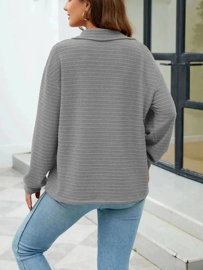 Quarter-Zip Collared Drop Shoulder Sweatshirt - Bad Moms Club