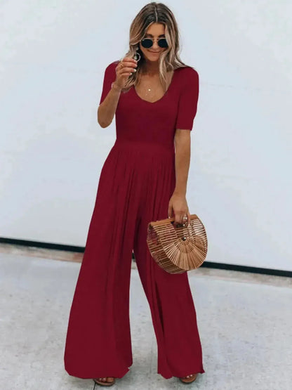 Scoop Neck Short Sleeve Jumpsuit - Bad Moms Club
