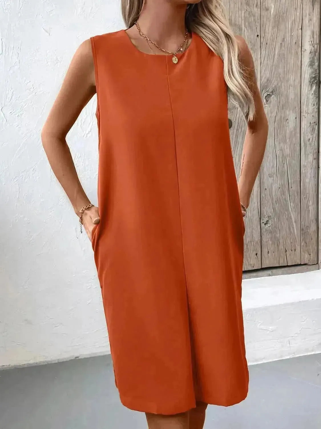 Ivy Lane Pocketed Round Neck Sleeveless Mini Dress - Bad Moms Club