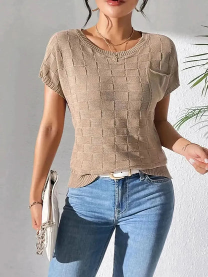 Round Neck Short Sleeve Knit Top - Bad Moms Club