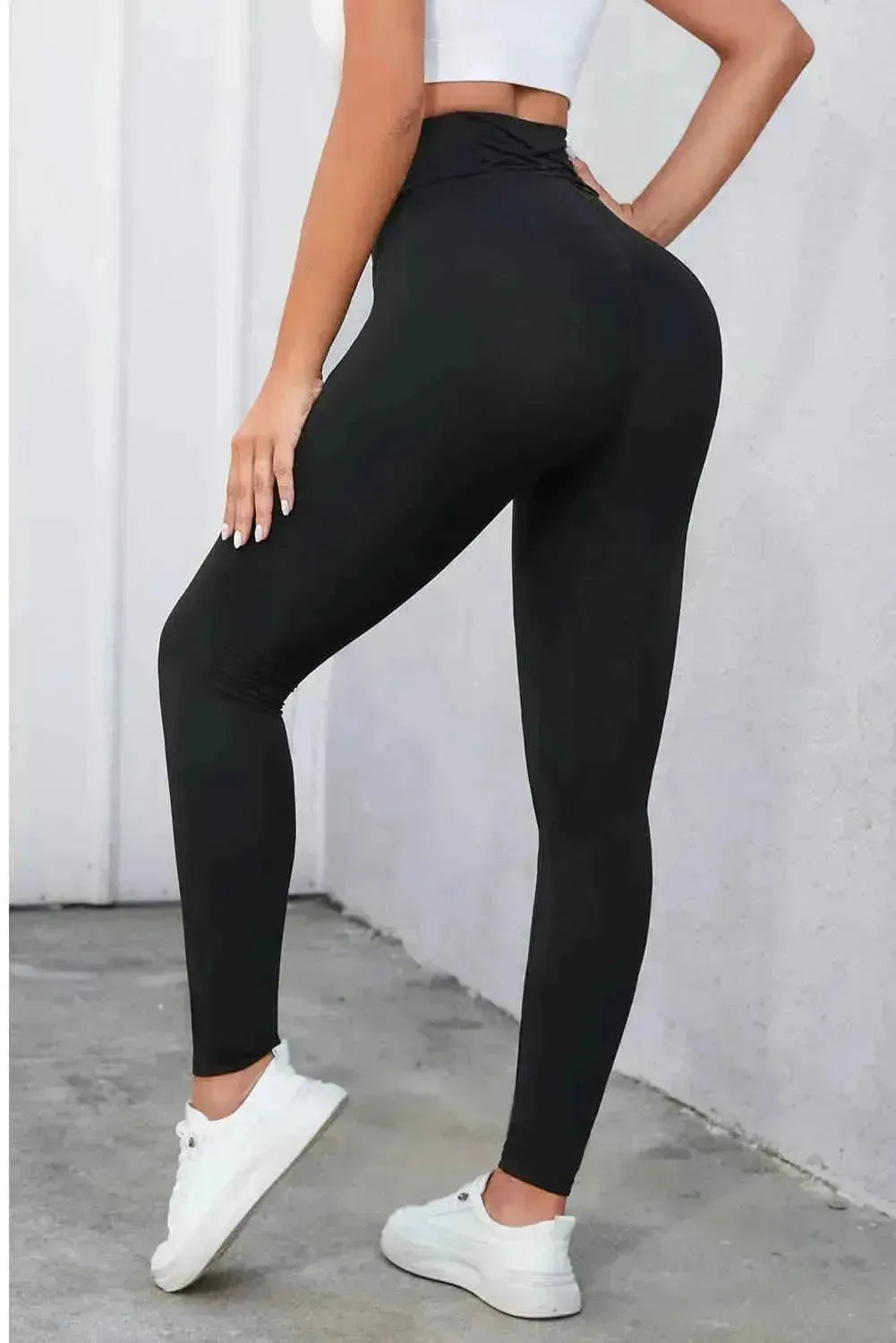 Crisscross Detail Wide Waistband Leggings - Bad Moms Club