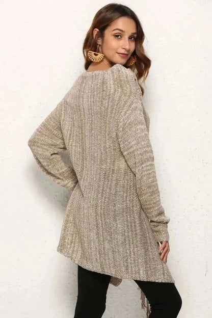 One-Button Tassel Tie Asymmetrical Hem Cardigan - Bad Moms Club
