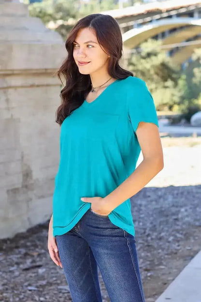 Basic Bae Full Size V-Neck Short Sleeve T-Shirt - Bad Moms Club