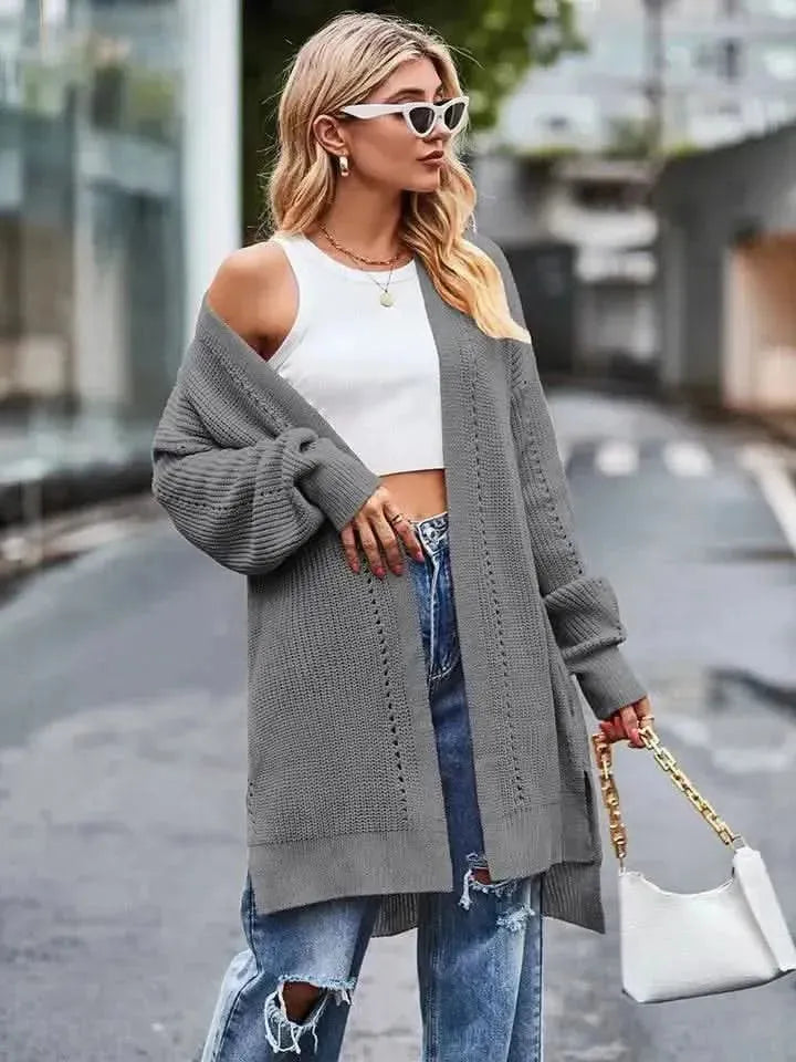 Long Sleeve Waffle-Knit Cardigan - Bad Moms Club
