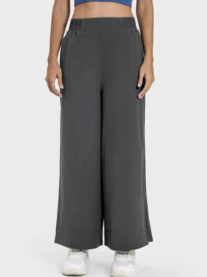 Slit Wide Leg Active Pants - Bad Moms Club