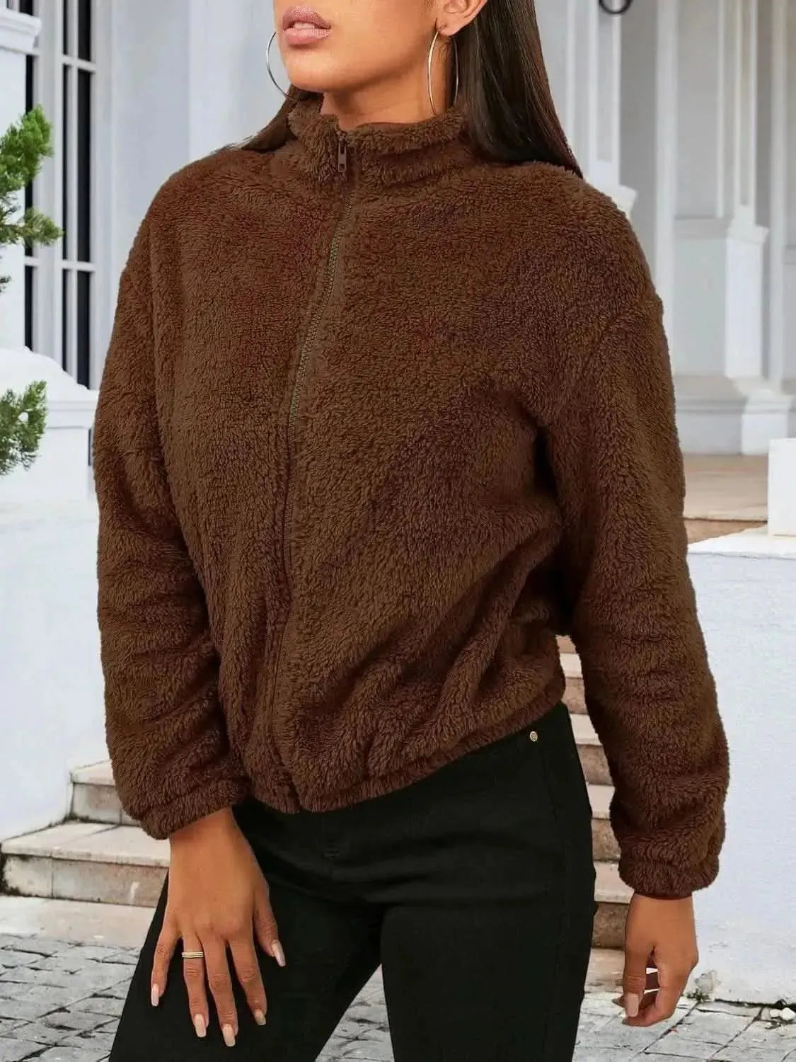 Zip Up Turtleneck Long Sleeve Jacket - Bad Moms Club
