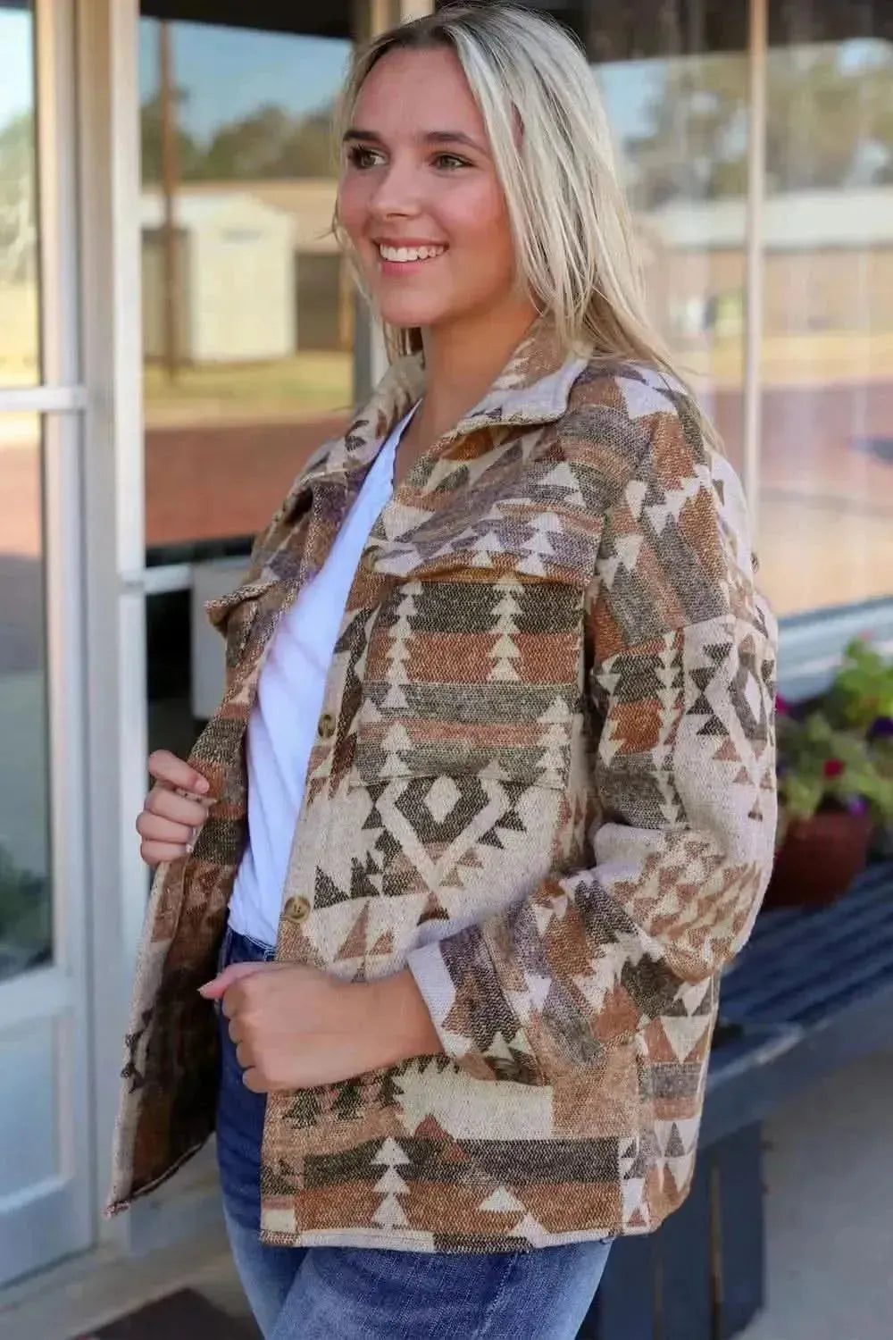 Geometric Dropped Shoulder Collared Jacket - Bad Moms Club