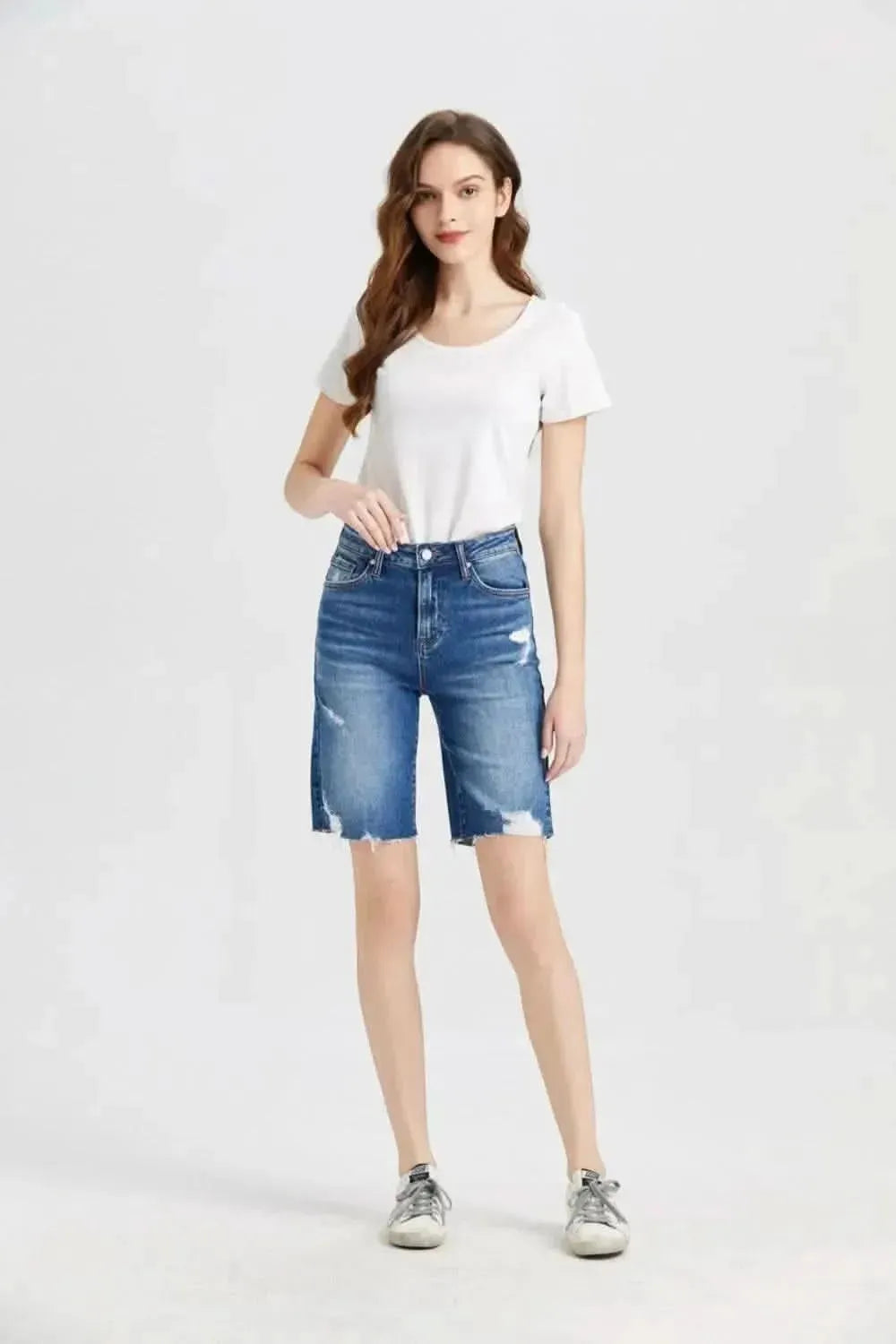 BAYEAS Full Size Super High Rise Denim Bermuda Shorts - Bad Moms Club