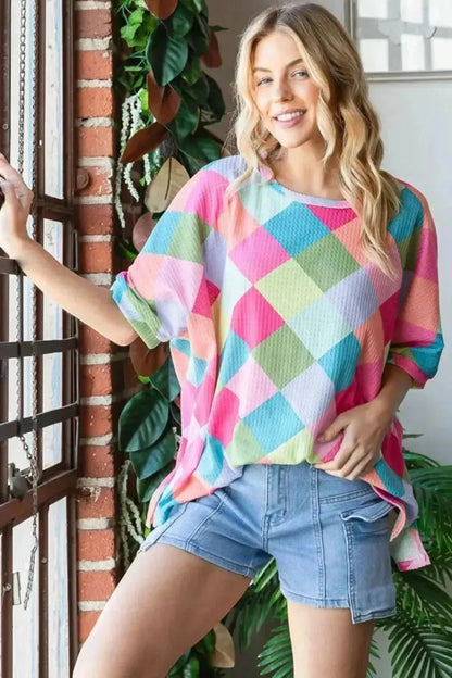 HOPELY Color Block Waffle Oversized T-Shirt - Bad Moms Club