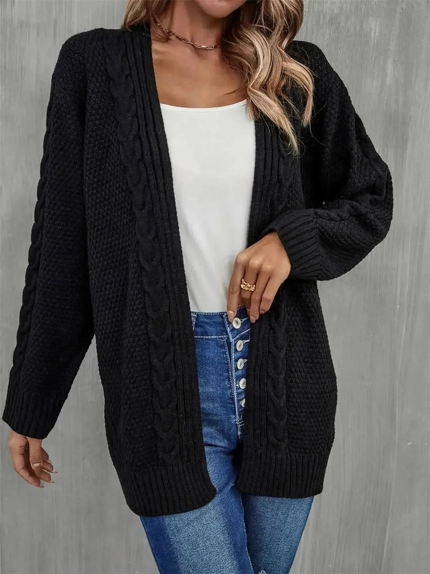 Warm Fall Mixed Knit Open Front Longline Cardigan - Bad Moms Club