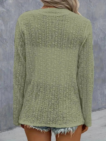 Eyelet Roll-Tab Sleeve Cardigan - Bad Moms Club