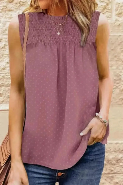 Smocked Tie Back Frill Trim Tank - Bad Moms Club