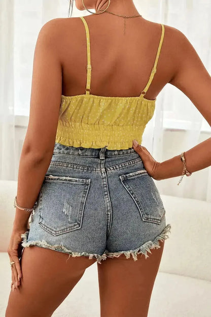 Polka Dot Tied Frill Trim Cami - Bad Moms Club