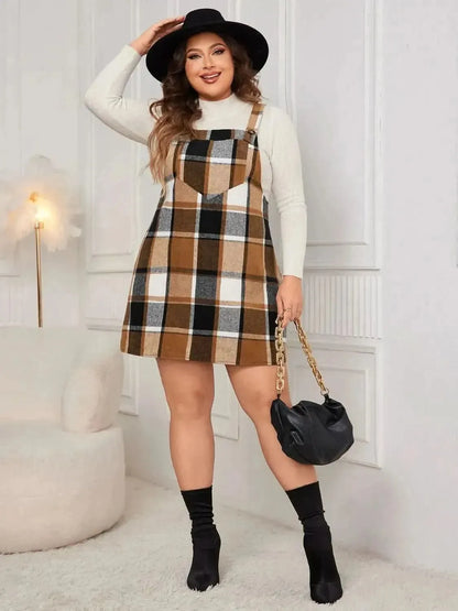 Honey Plus Size Plaid Wide Strap Overall Dress - Bad Moms Club