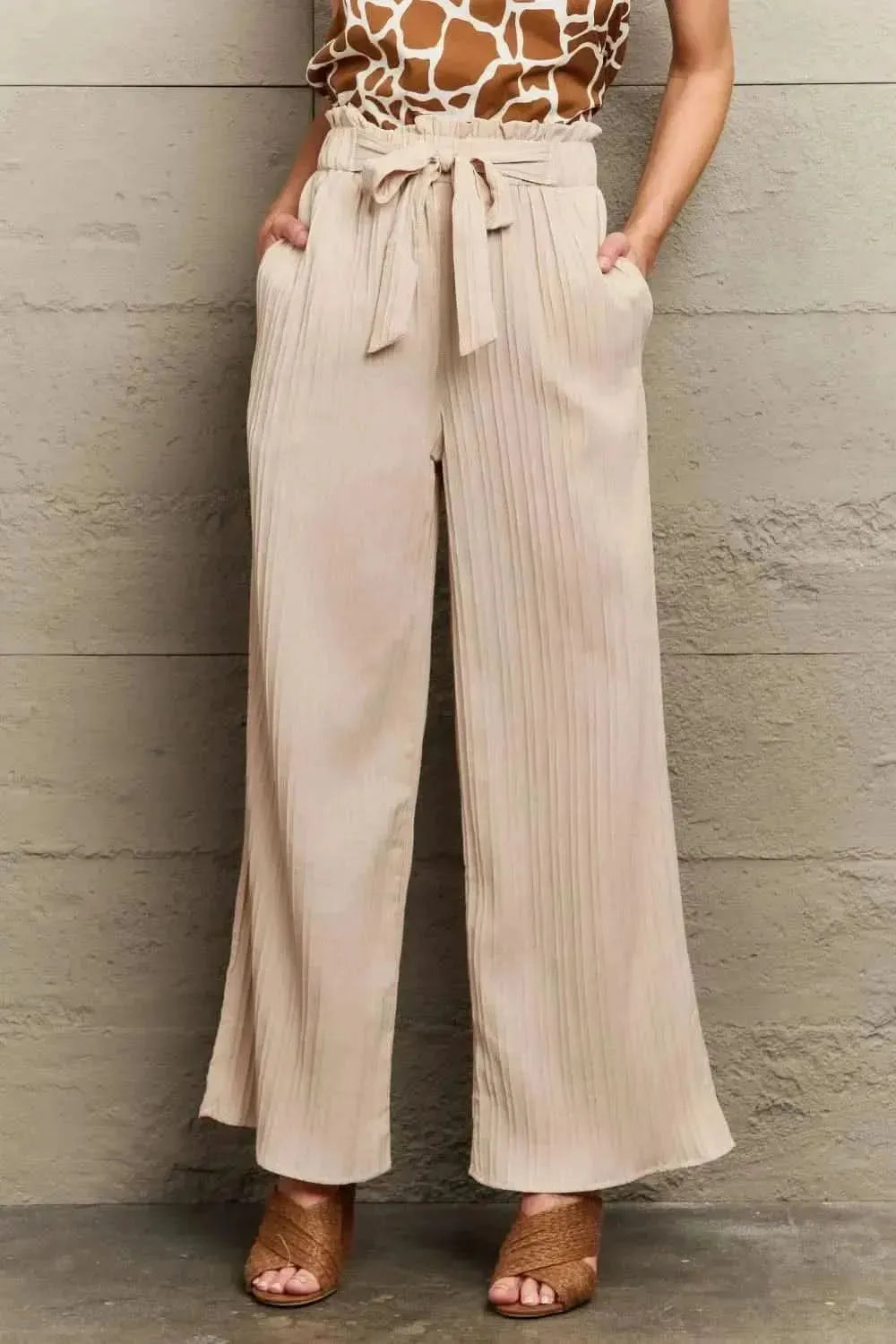 Perfee Tie Waist Long Pants - Bad Moms Club