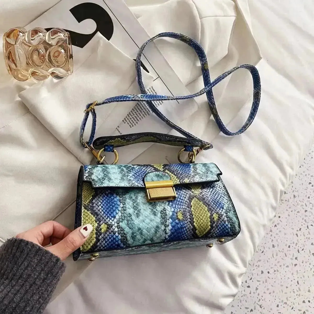 PU Leather Snakeskin Print Crossbody Bag - Bad Moms Club