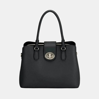 David Jones PU Leather Twist-Lock Tote Bag - Bad Moms Club