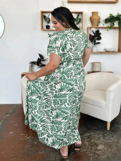 Double Take Full Size Printed Drawstring Short Sleeve Dress - Bad Moms Club