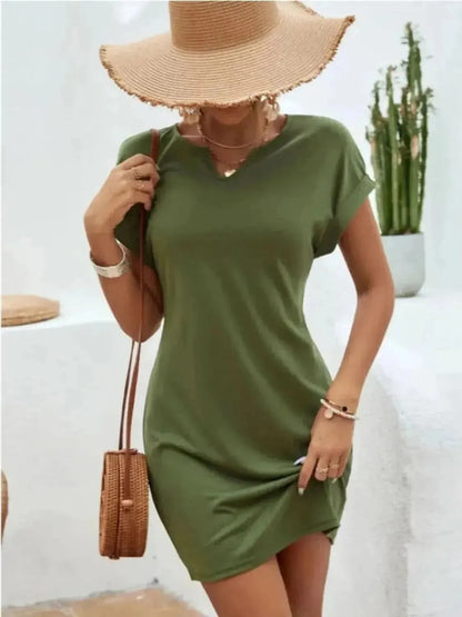 Notched Short Sleeve Mini Tee Dress - Bad Moms Club