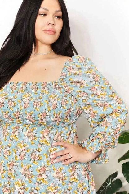 Honey Floral Smocked Flounce Sleeve Square Neck Dress - Bad Moms Club