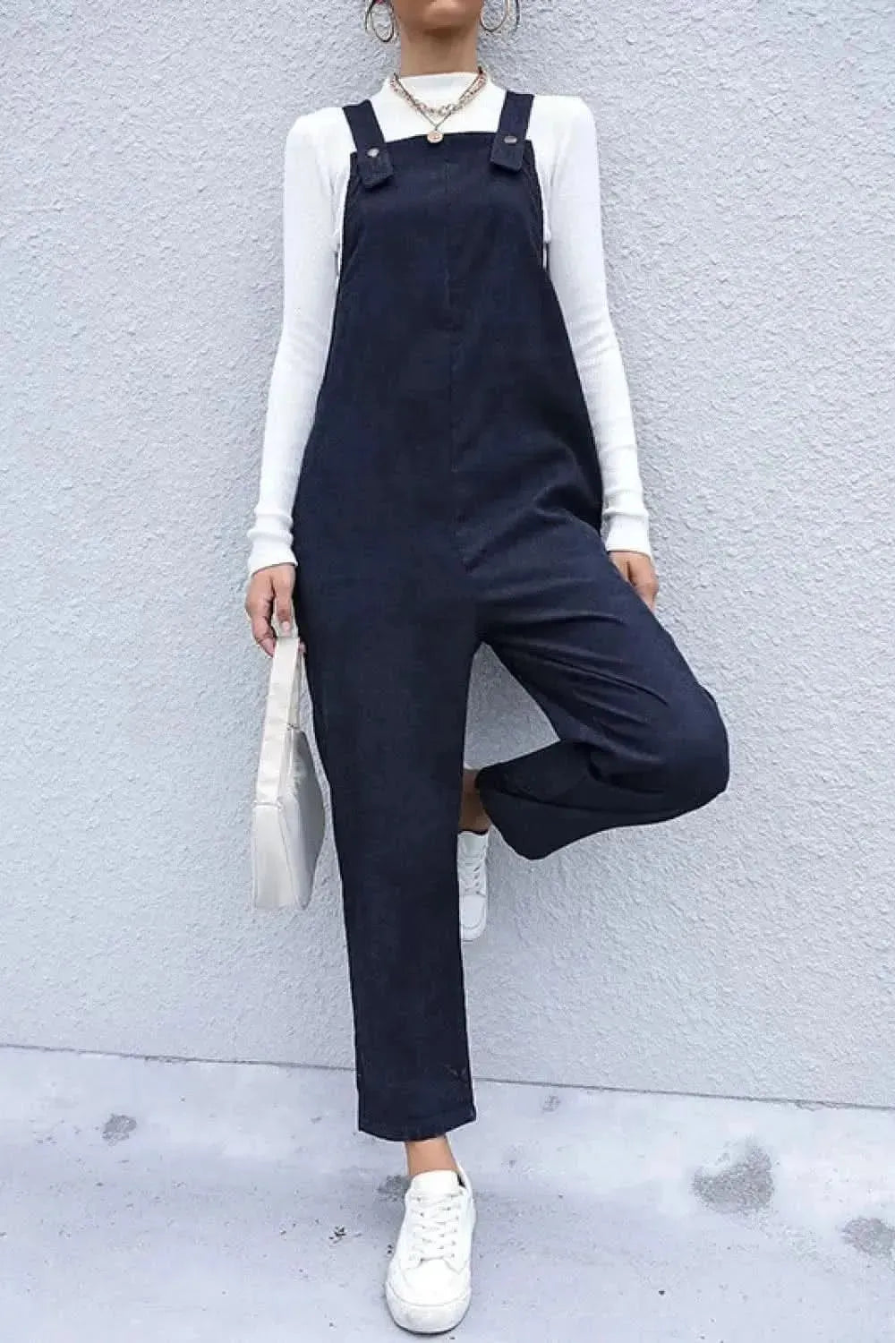 Perfee Button Detail Corduroy Overalls with Side Pockets - Bad Moms Club