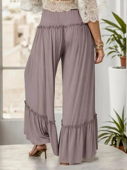 Wide Leg Ruffle Trim Pants - Bad Moms Club