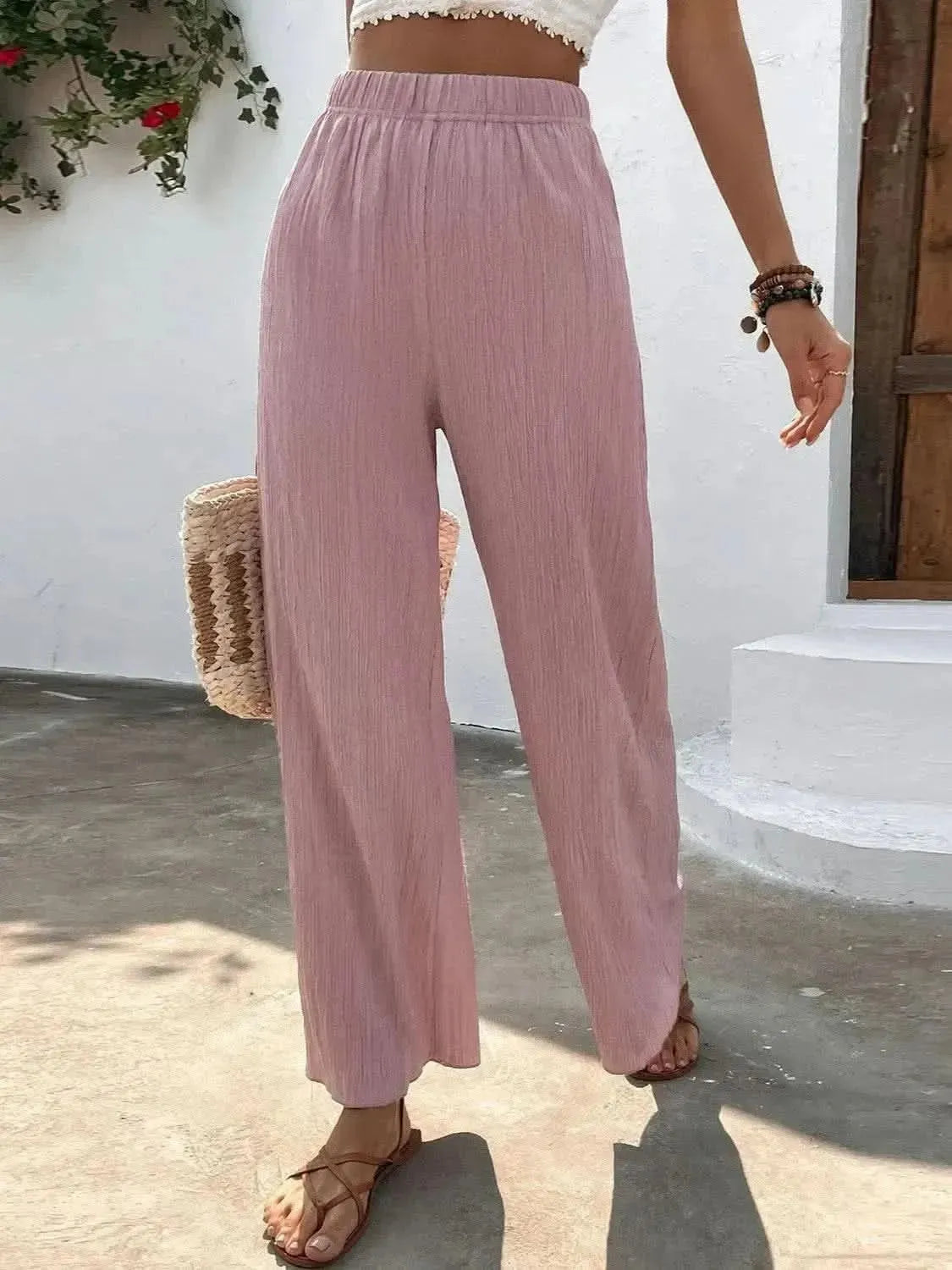 Full Size High Waist Wide Leg Pants - Bad Moms Club