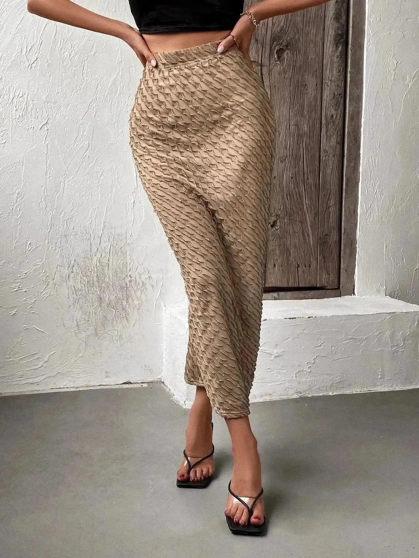 Textured High-Waist Midi Skirt - Bad Moms Club