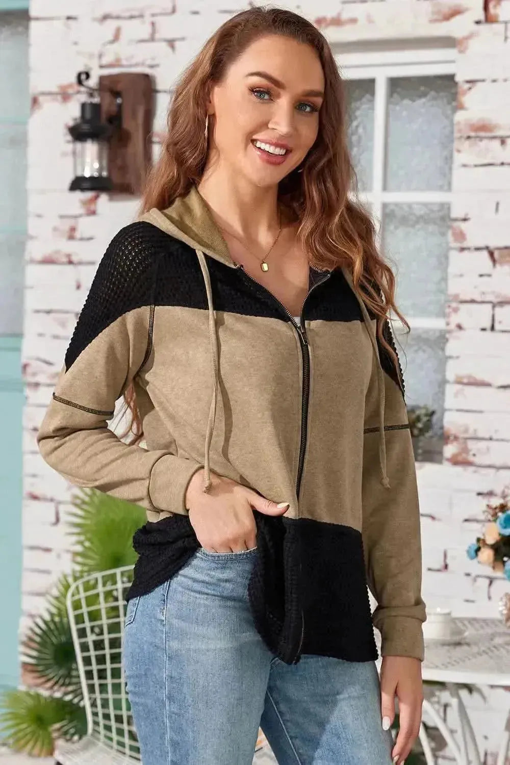 Zip-Up Drawstring Hooded Jacket - Bad Moms Club