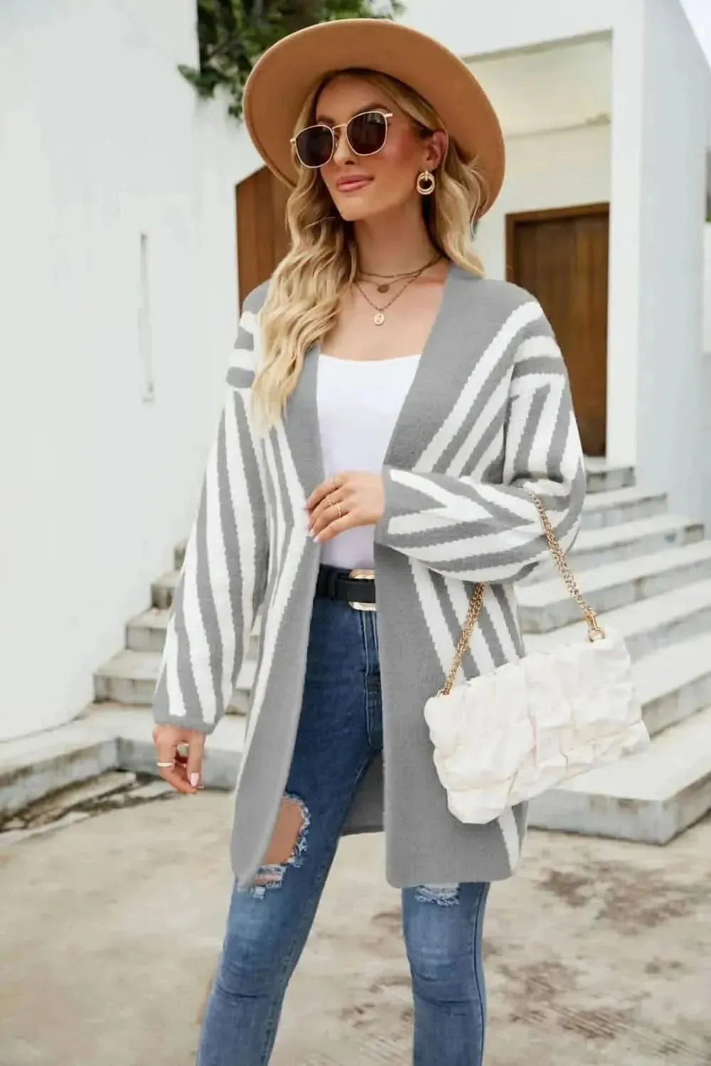 Woven Right Two-Tone Open Front Fuzzy Longline Cardigan - Bad Moms Club