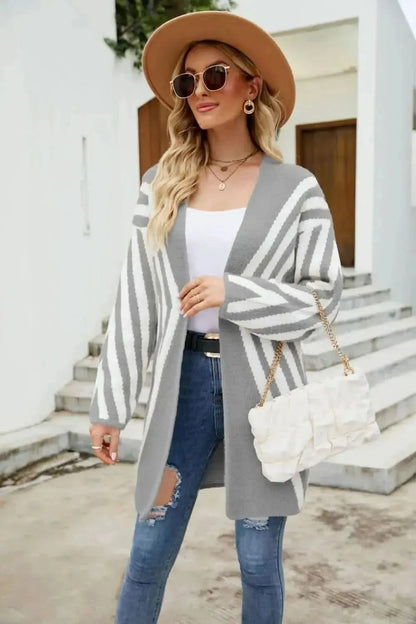 Woven Right Two-Tone Open Front Fuzzy Longline Cardigan - Bad Moms Club