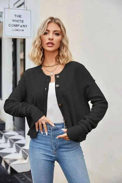 Button Down Exposed Seam Cardigan - Bad Moms Club