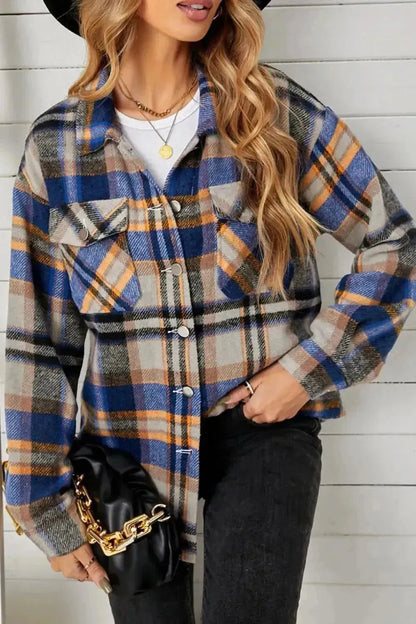 Plaid Pocketed Button Down Shacket - Bad Moms Club