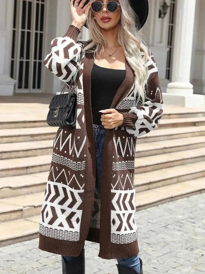 Geometric Open Front Longline Cardigan - Bad Moms Club