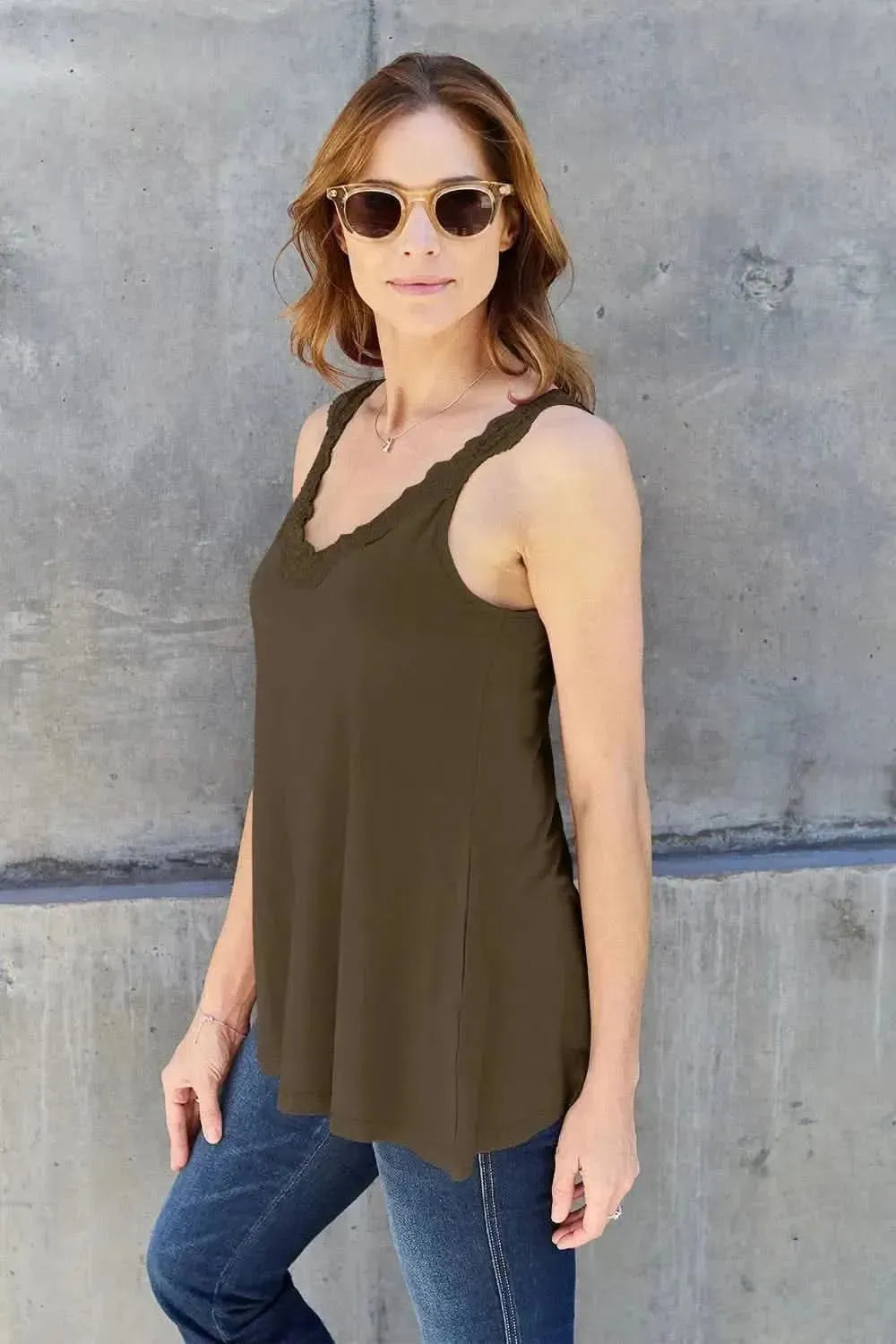 Basic Bae Full Size Lace Detail V-Neck Cutout Cami - Bad Moms Club