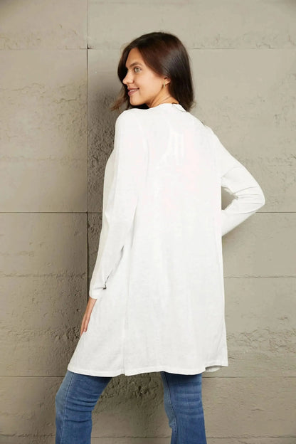 Double Take Button Down Long Sleeve Longline Cardigan - Bad Moms Club