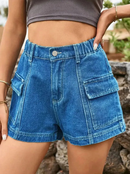 High Waist Denim Shorts with Pockets - Bad Moms Club