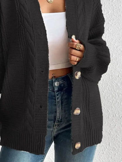 Cable-Knit Button Down Cardigan - Bad Moms Club