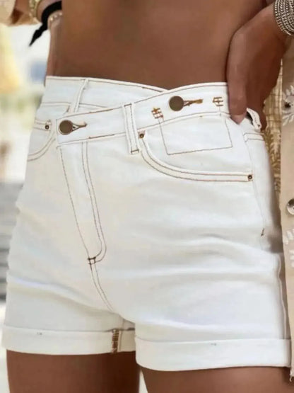 Asymmetrical Waist Denim Shorts - Bad Moms Club