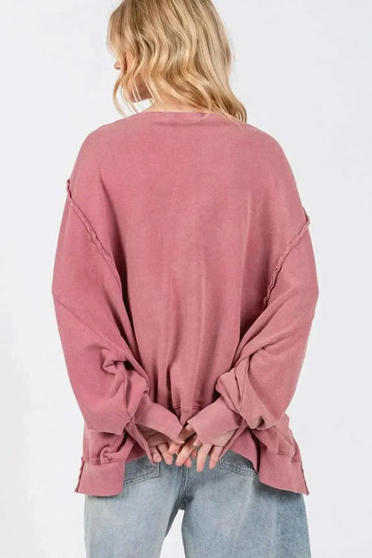 SAGE + FIG Mineral Wash Side Slit Oversized Sweatshirt - Bad Moms Club