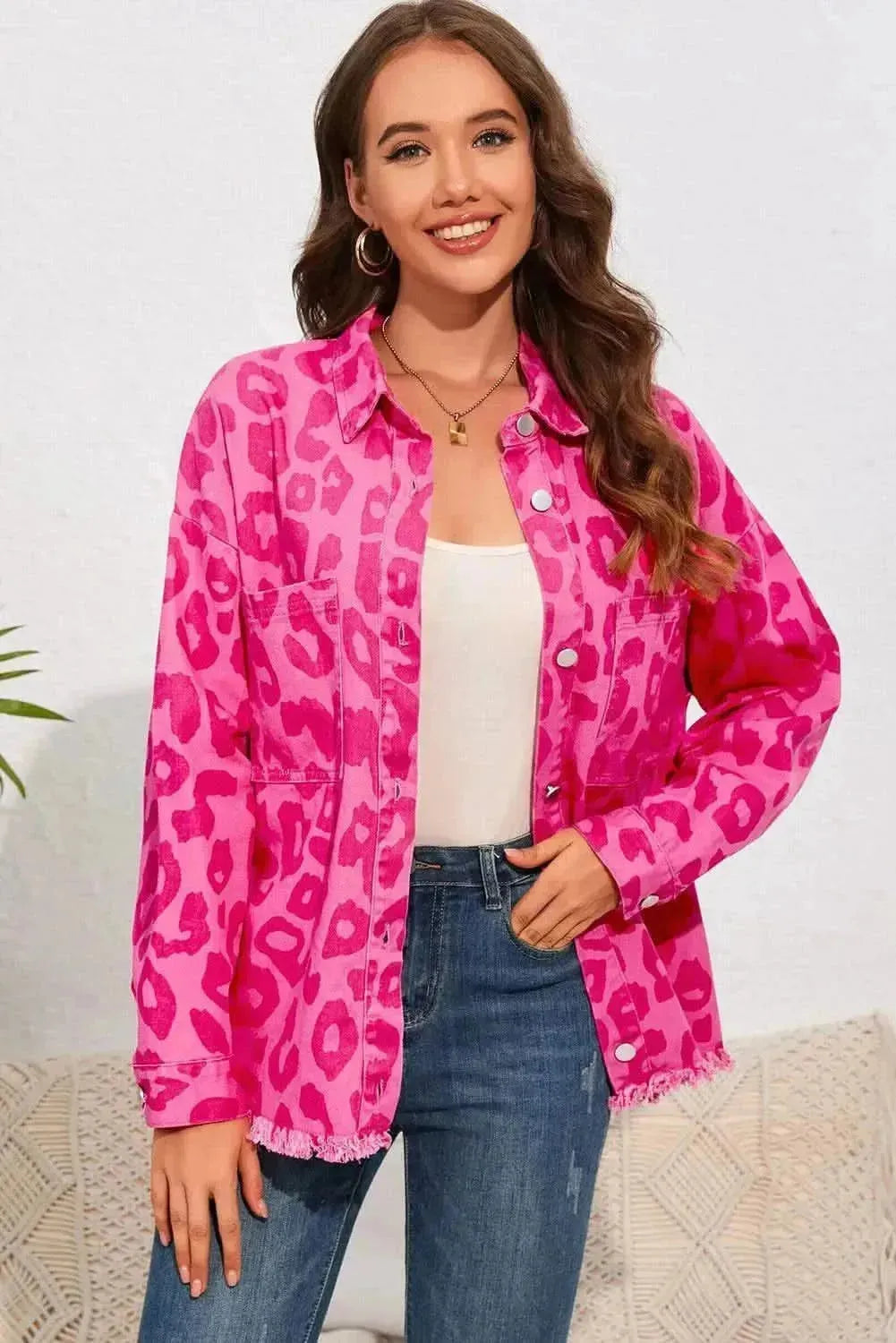 Leopard Raw Hem Jacket - Bad Moms Club
