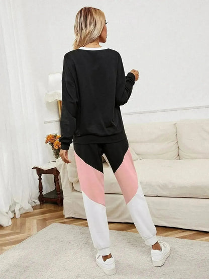 Ivy Lane Chevron Color Block Sweatshirt and Joggers Set - Bad Moms Club