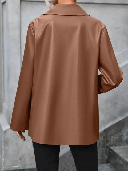 Pocketed Button Up Collared Neck Blazer - Bad Moms Club